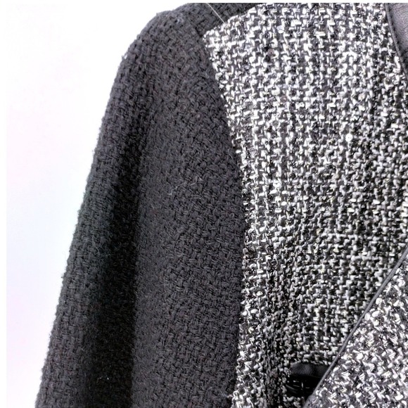 Banana Republic Tweed‎ Moto Jacket Blazer Black Faux Leather Trim Size 4 - Picture 9 of 15